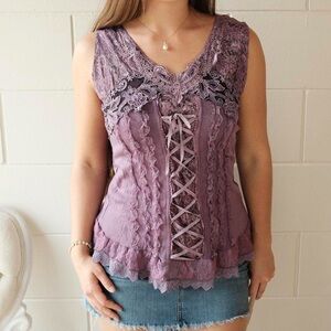 Pretty Angel Lace-Up Lavender Blouse